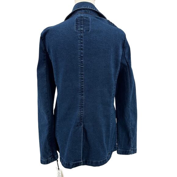 Bagatelle Denim Blazer WMNS M Dark Wash One Button Tailored Stretch Notch Collar - Picture 8 of 14